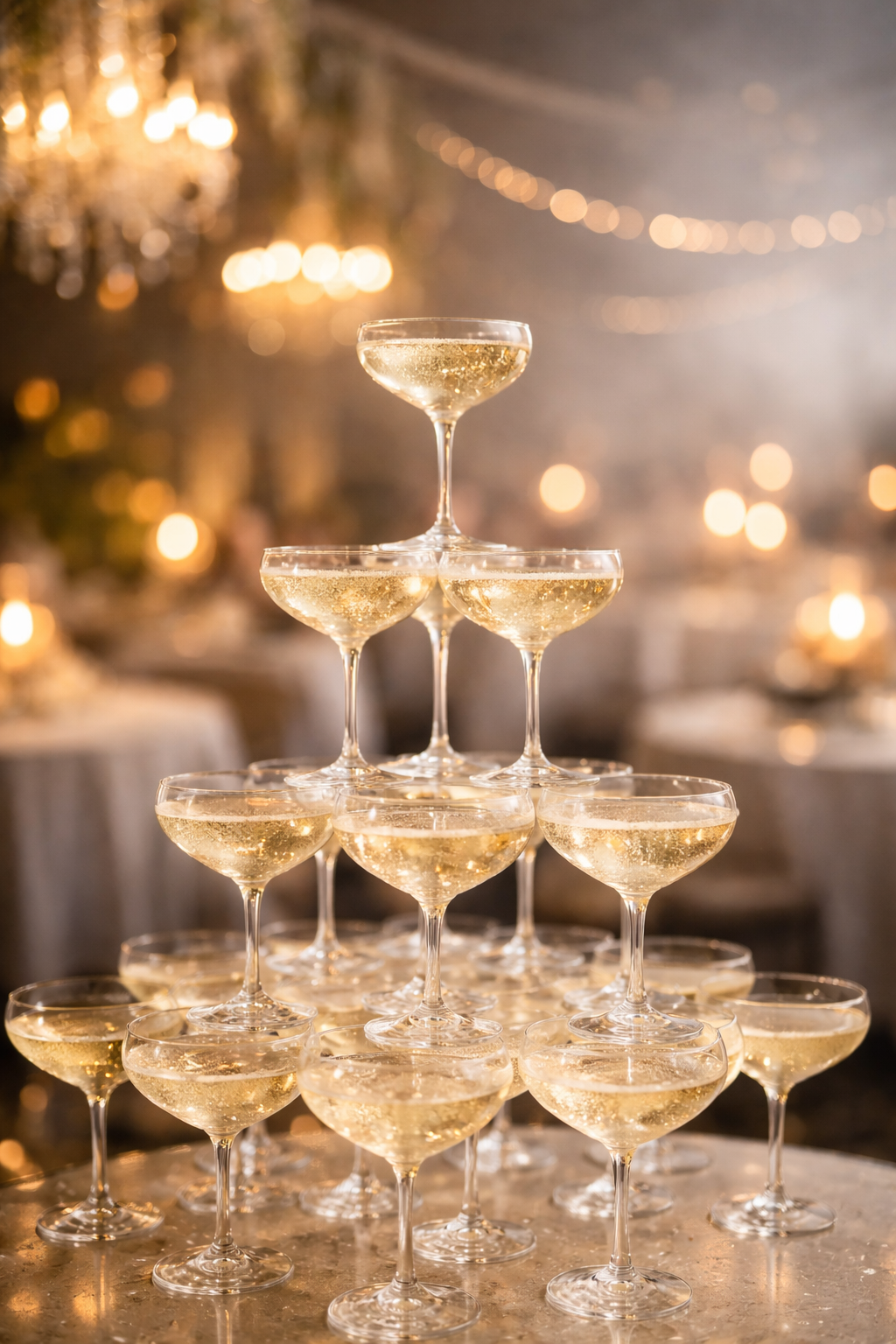 Champagne glasses at a stylish corporate celebration or gala